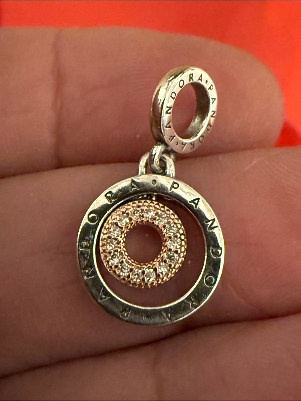 Pandora Rose & Silver Circle Dangle Charm - Rose Gold and Silver